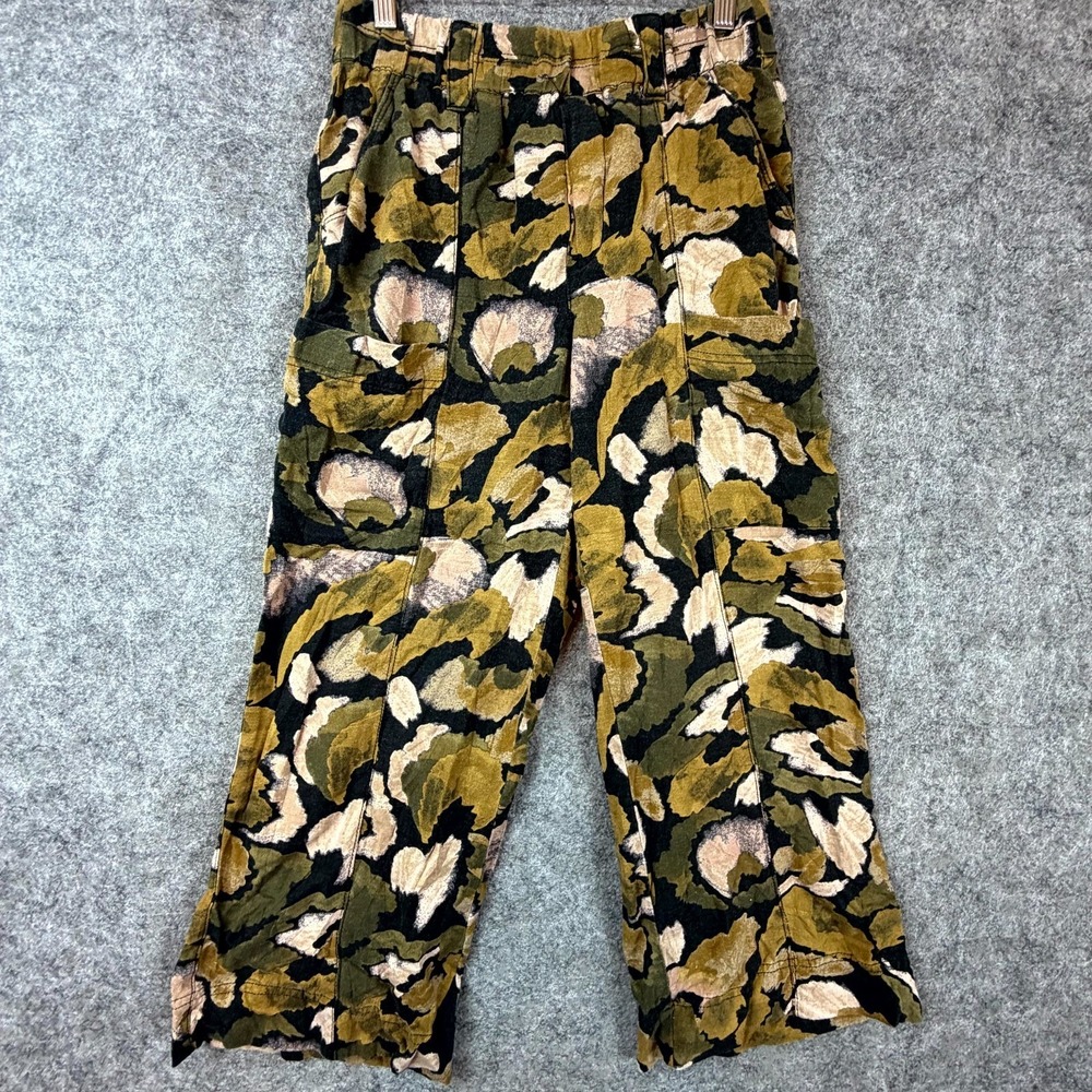 Democracy Cropped Pants Women Medium Earth Tones Wide Leg Cabin‎ Outdoors 90s